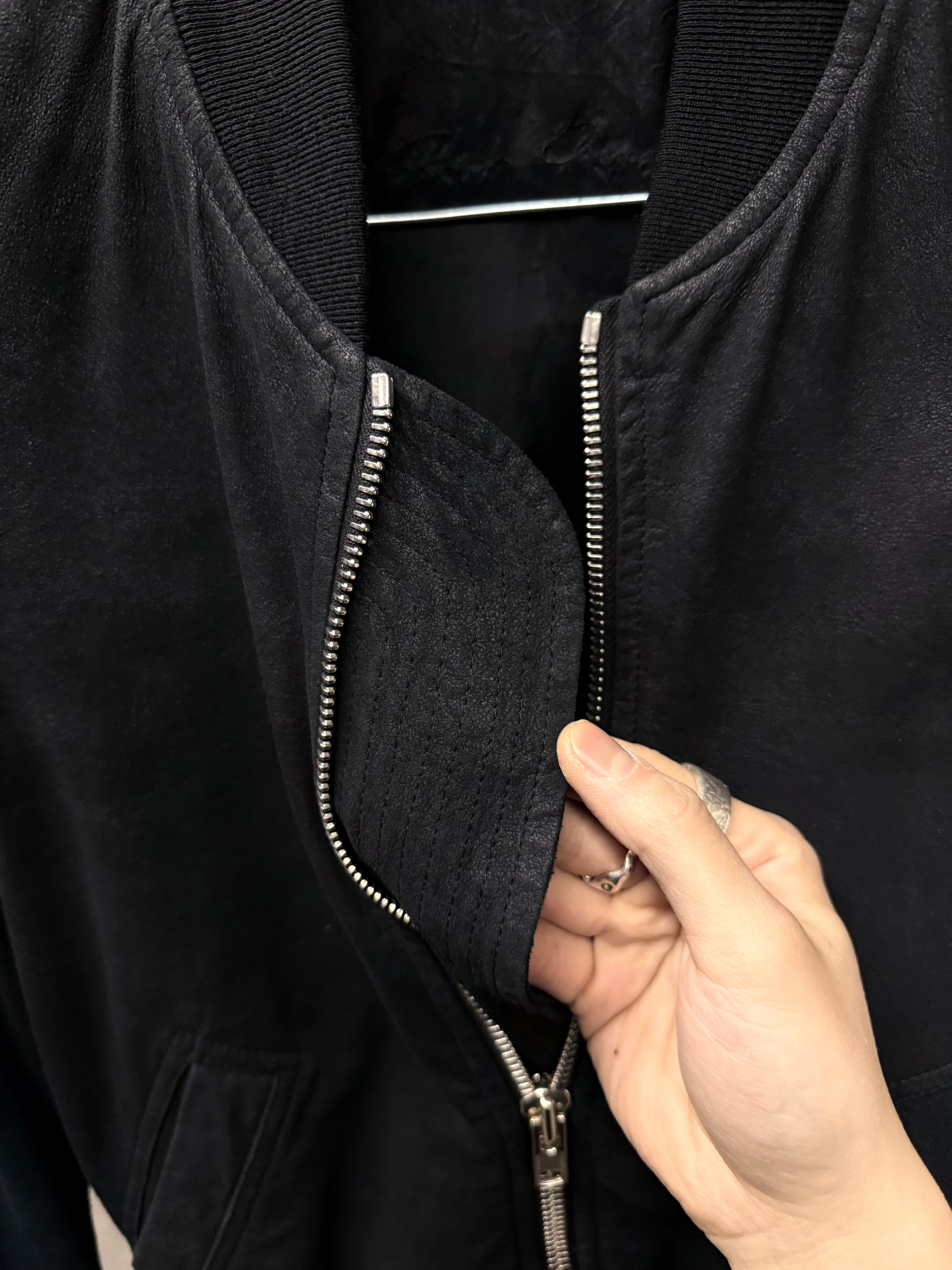 Rick Owens SS14 "VICIOUS" Blistered Lamb Leather Bomber Jacket detail | DRIEW GARMENTS