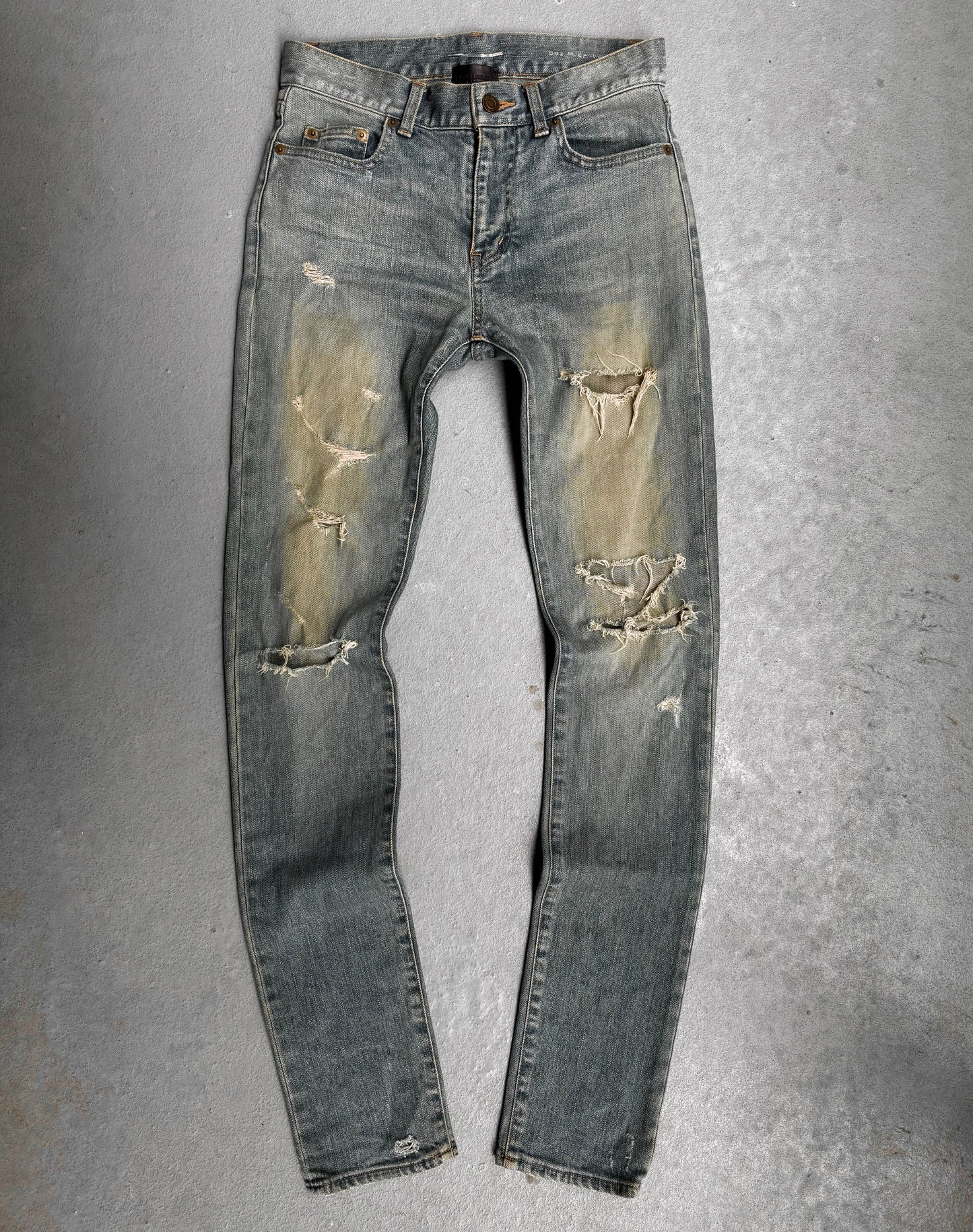 Saint Laurent Paris AW15 ‘D02' Distressed Crash Light Wash Skinny Denim