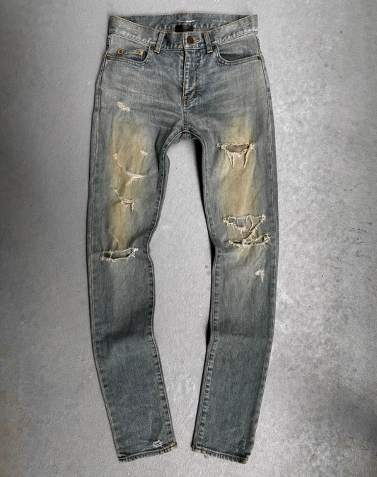 Saint Laurent Paris AW15 ‘D02' Distressed Crash Light Wash Skinny Denim