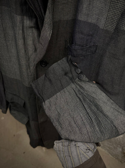 Yohji Yamamoto *SAMPLE* Yohji Yamamoto POUR HOMME BLACK Scandal SS20 Linen Ramie Doctor Coat detail | DRIEW GARMENTS