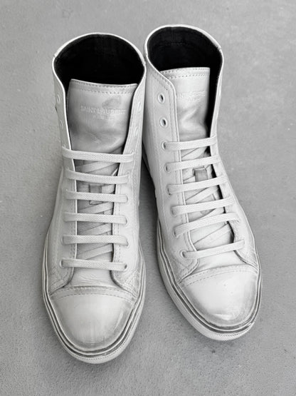 Saint Laurent Paris SS19 Bedford Distressed High Top Leather Sneakers
