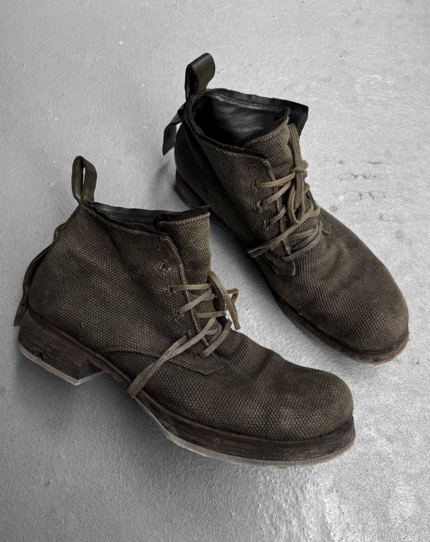 Boris Bidjan Saberi AW22 Object-dyed Canvas ‘BOOT4’ Ankle Hiking Boots