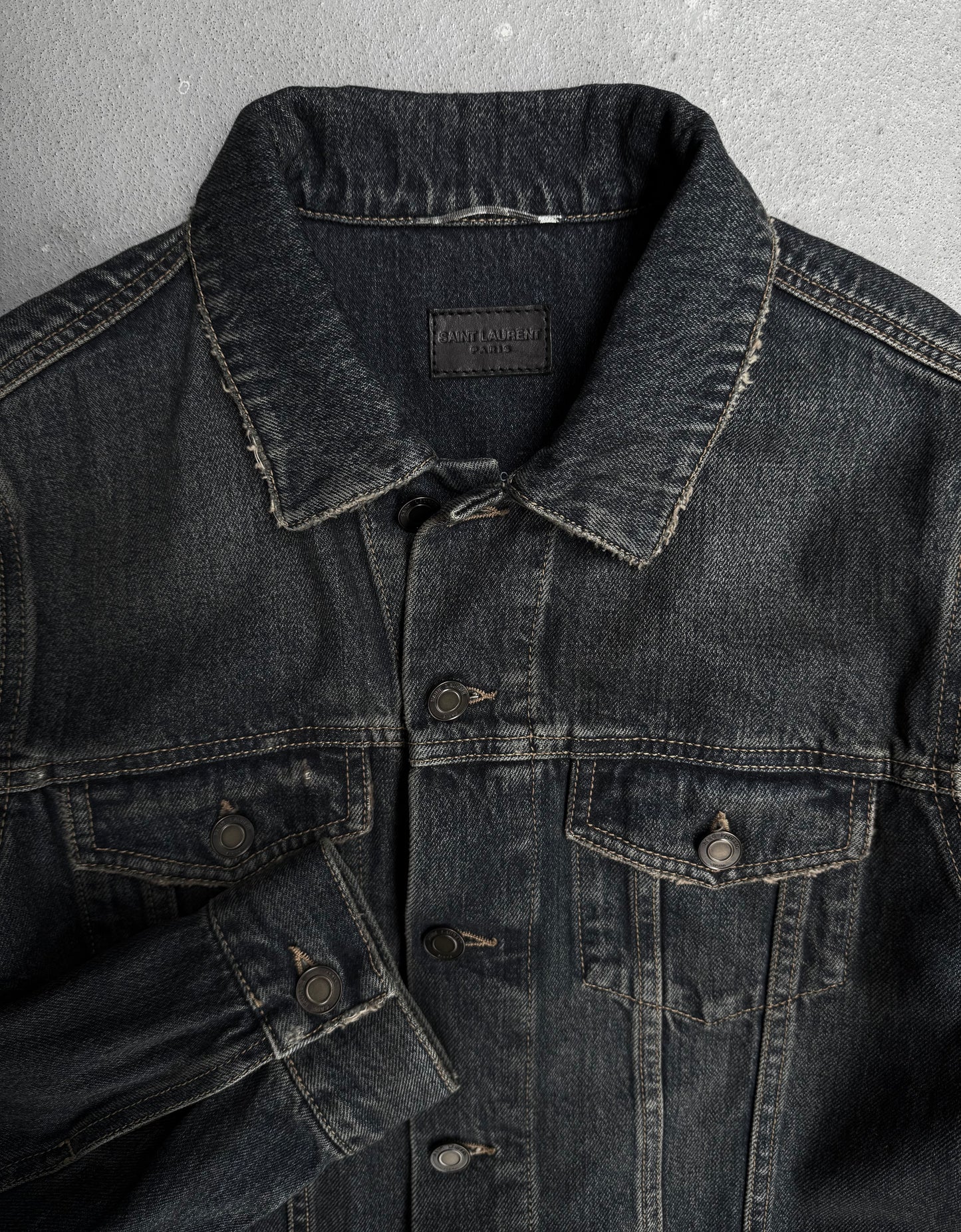 Saint Laurent Paris SS16 Distressed Denim Trucker Jacket
