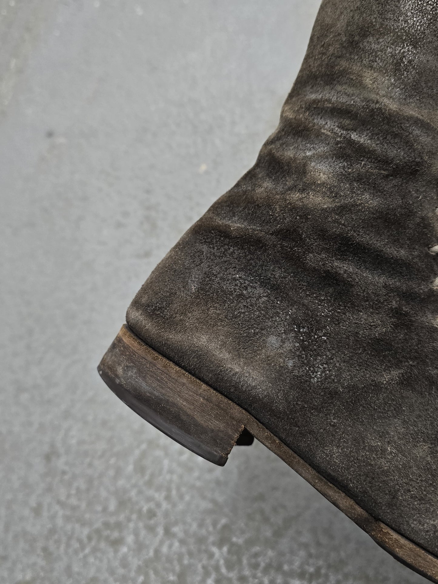 m.a+ by Maurizio Amadei 2010s Tall Lace-up Reverse Cow Leather Gothic Boots detail | DRIEW GARMENTS
