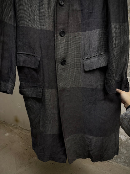 Yohji Yamamoto *SAMPLE* Yohji Yamamoto POUR HOMME BLACK Scandal SS20 Linen Ramie Doctor Coat detail | DRIEW GARMENTS