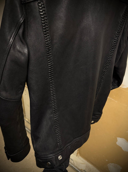 phenomenon beyond description x JOHN'S Braided Goatskin Leather Trucker Jacket detail | DRIEW GARMENTS