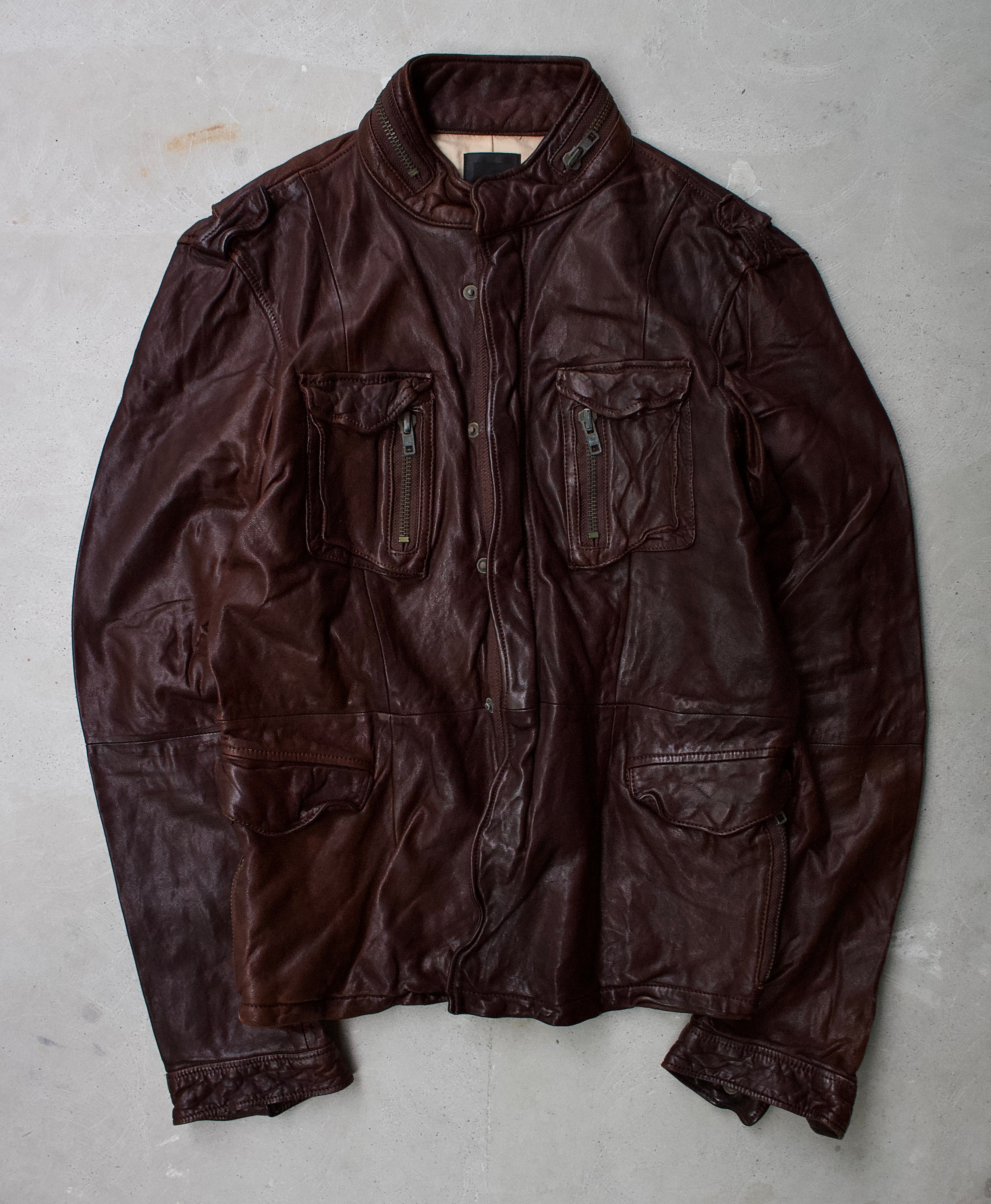 L.H.P AW09 Sheepskin Leather Jacket Multi-Pocket Brown S – DRIEW