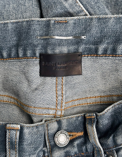 Saint Laurent Paris SS20 Blue ‘D10’ Distressed Knee Skinny Denim