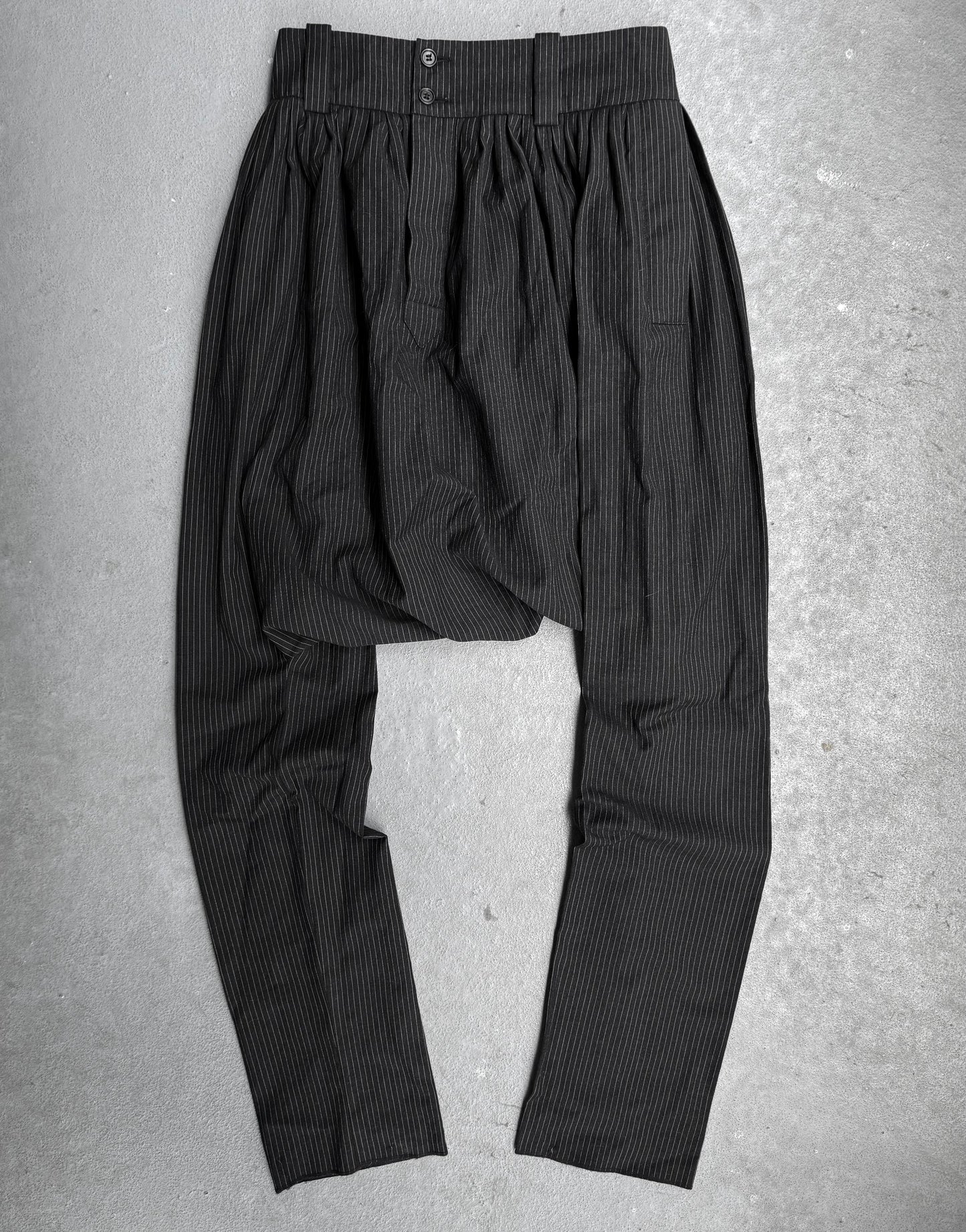 DIOR HOMME AW07 “NAVIGATE” Pleated Pinstriped Sarouel Drop-crotch Trousers