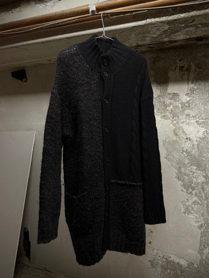 Yohji Yamamoto POUR HOMME AW15 Asymmetric Oversized Chunky Wool Cable Knit Cardigan | Archive Fashion Toronto
