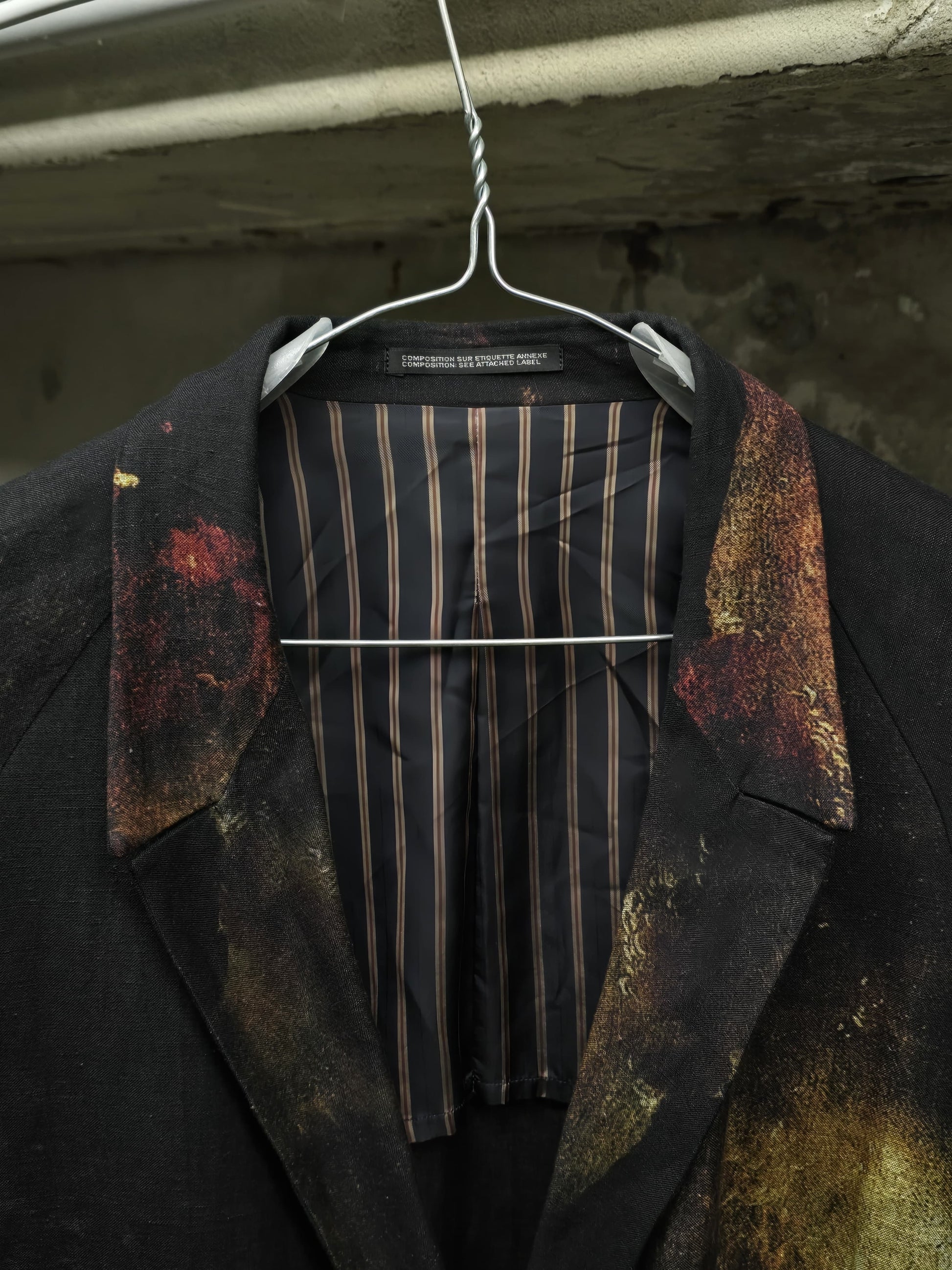 Yohji Yamamoto POUR HOMME SS24 Renaissance Painting Print Linen Coat detail | DRIEW GARMENTS