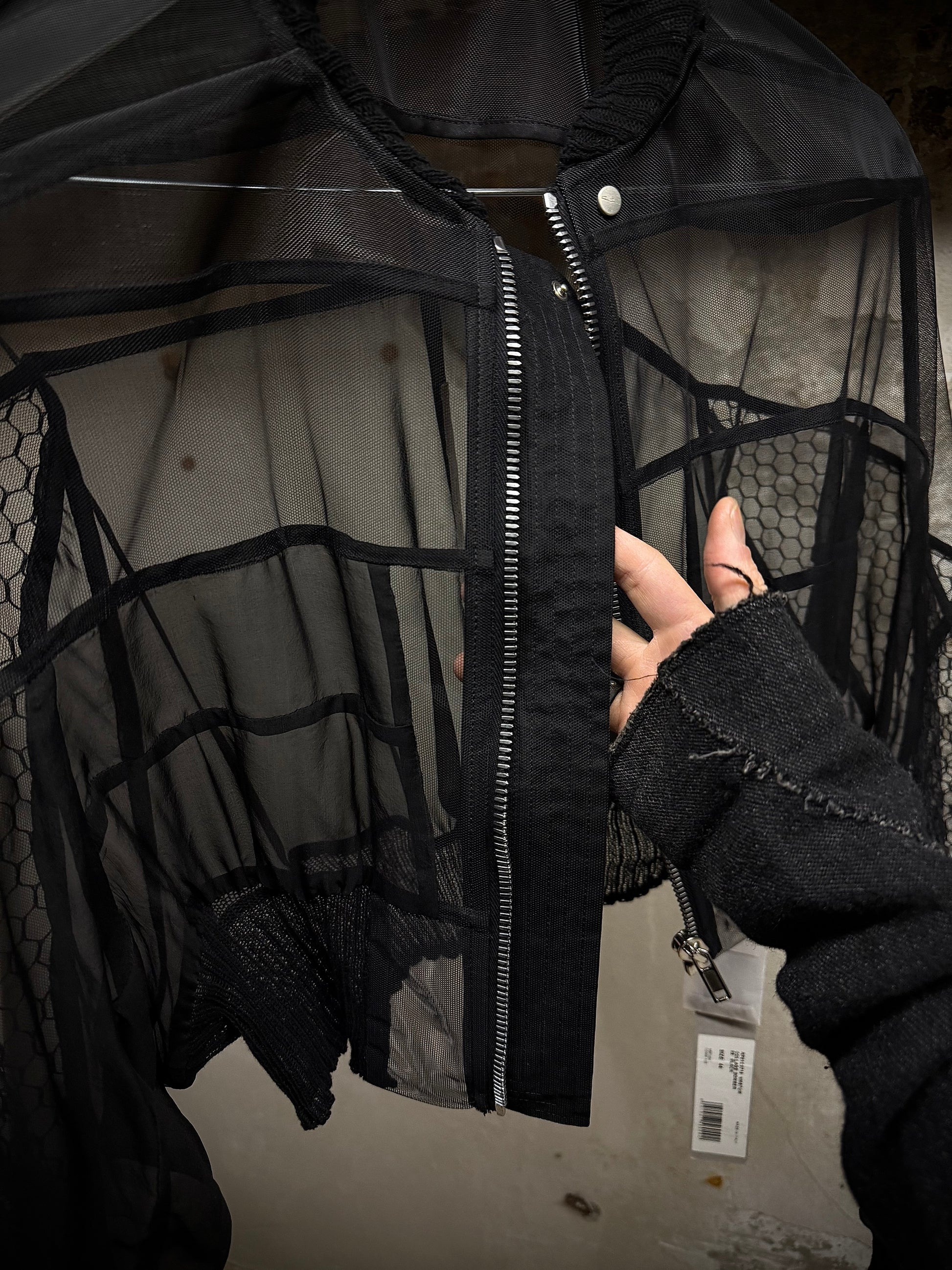 Rick Owens SS23 "EDFU" Silk-trimmed Sheer Collage Bomber Jacket detail | DRIEW GARMENTS