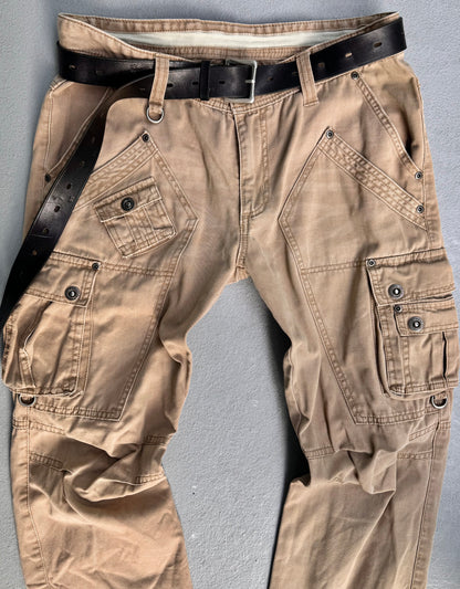 InTheAttic Early 00s Beige Bootcut Military Cargo Pants