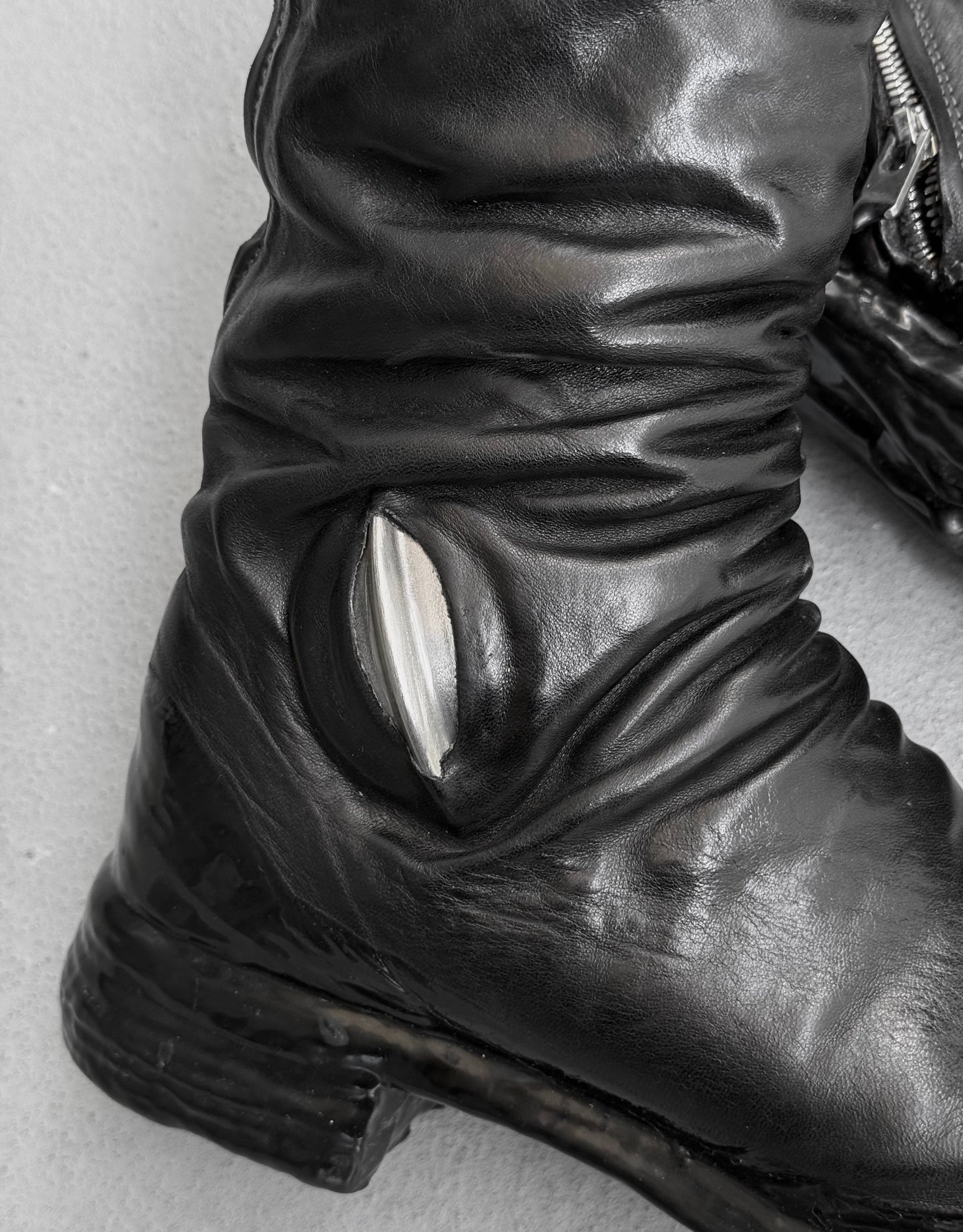 Carol Christian Poell ‘AM/2687PR CORS-PTC’ Objet-dyed Horse Leather Titanium Prosthetic Drip Tornado Zip Boots