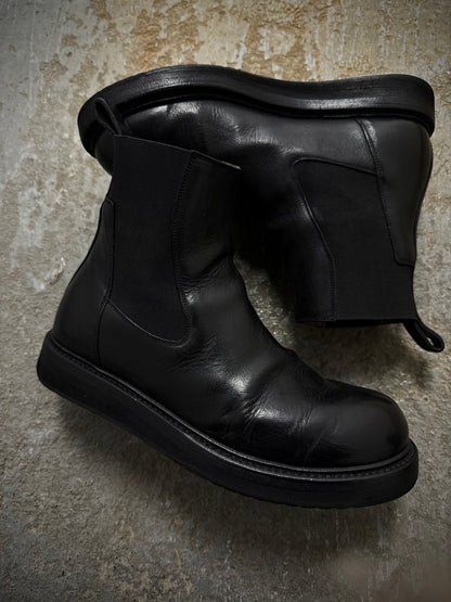 Rick Owens AW20 "PERFORMA" Calf Leather Elastic Creeper Chelsea Boots detail | DRIEW GARMENTS
