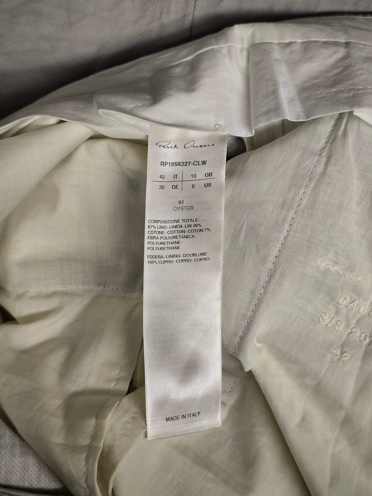 Rick Owens SS19 "BABEL" OYSTER Coated 'Bolans' Crop Pants