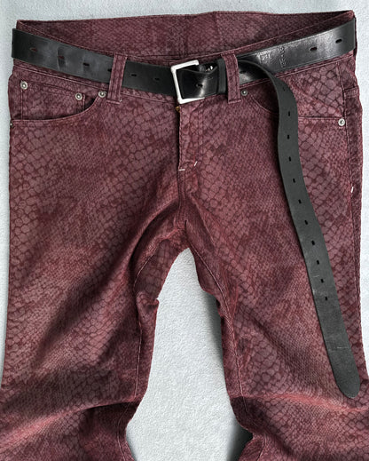 Tornado Mart Early 00s Python Velour Embossed Flare Pants