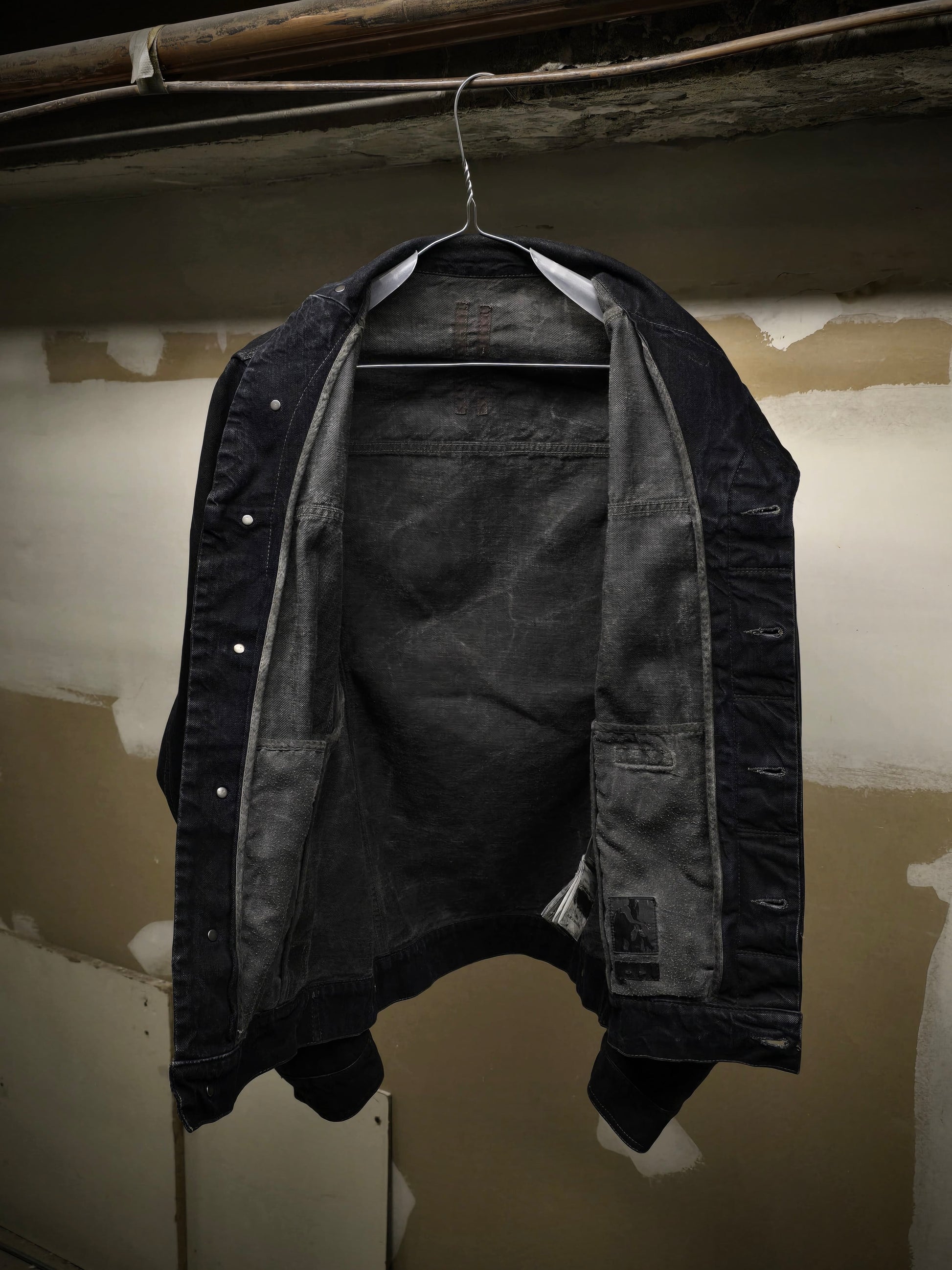 Rick Owens DRKSHDW SS14 "VICIOUS" BLACK MINERAL Slave Waxed Denim Jacket detail | DRIEW GARMENTS