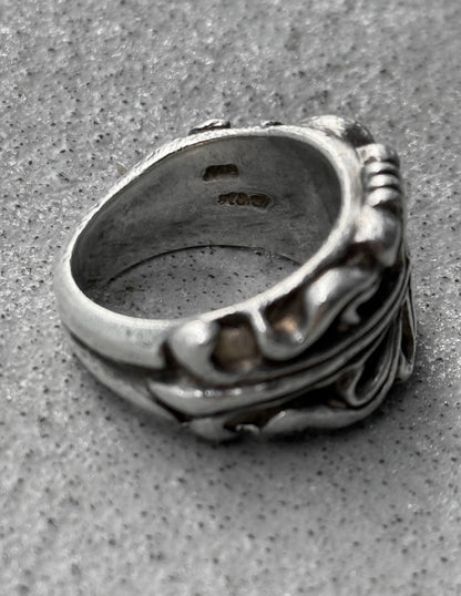 A&G Rock N’ Roll Couture Early 00s Floral Cross Silver Ring