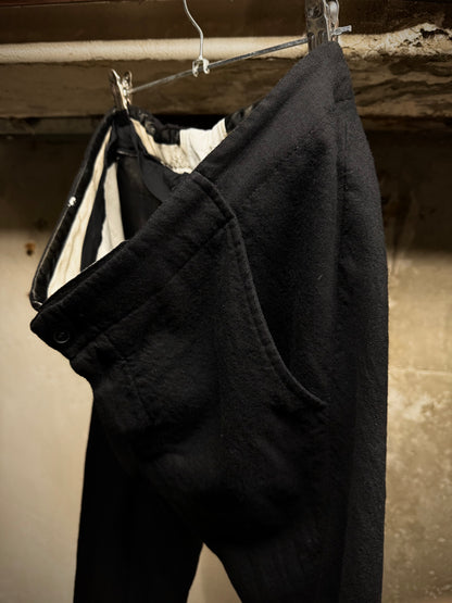 Rick Owens AW08 "STAG" Bias Cut Frayed Hem Flare Wool Trousers detail | DRIEW GARMENTS