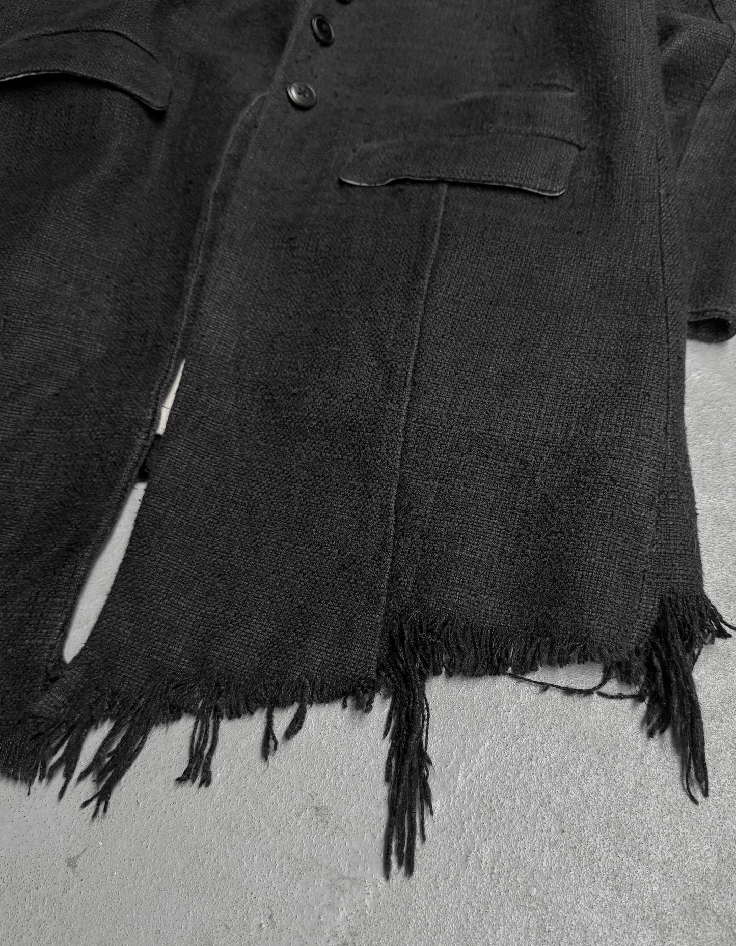 Aleksandr Manamïs Charcoal Grey Raw Silk Frayed Hem Coat