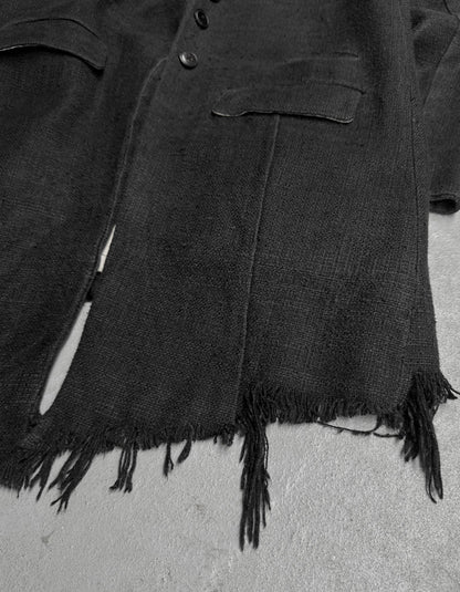 Aleksandr Manamïs Charcoal Grey Raw Silk Frayed Hem Coat