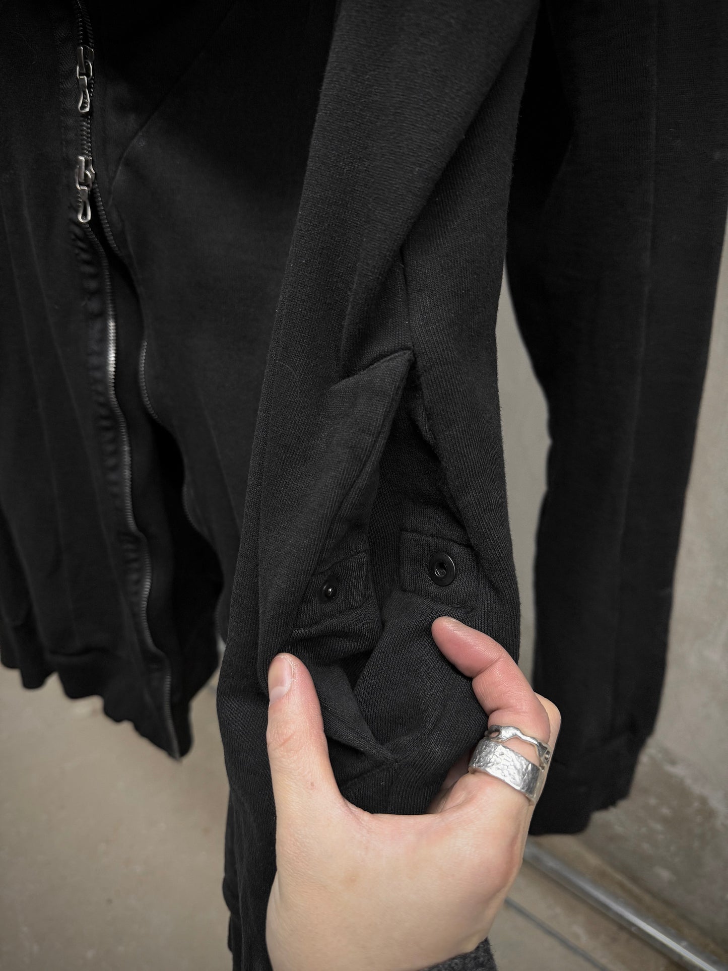 Julius_7 AW14-15 "Glitch;" Asymmetrical Cotton Sweat Zip Hooded Jacket