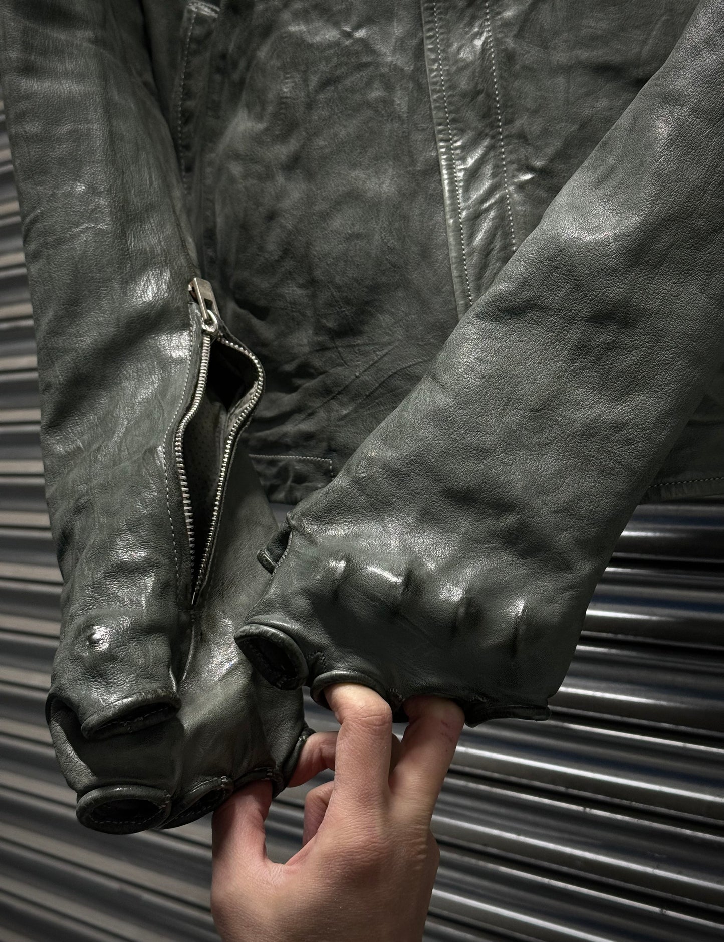 Carol Christian Poell 'LM/2599G-SP ROOMS-PTC/19' Spine Elbow & Hand High Neck Leather Jacket detail | DRIEW GARMENTS