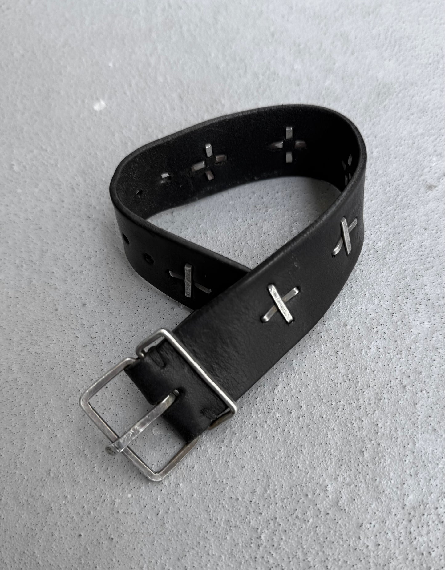 m.a+ by Maurizio Amadei ‘AB4 GR 3.0’ Buckle Cross Studded Leather Bracelet