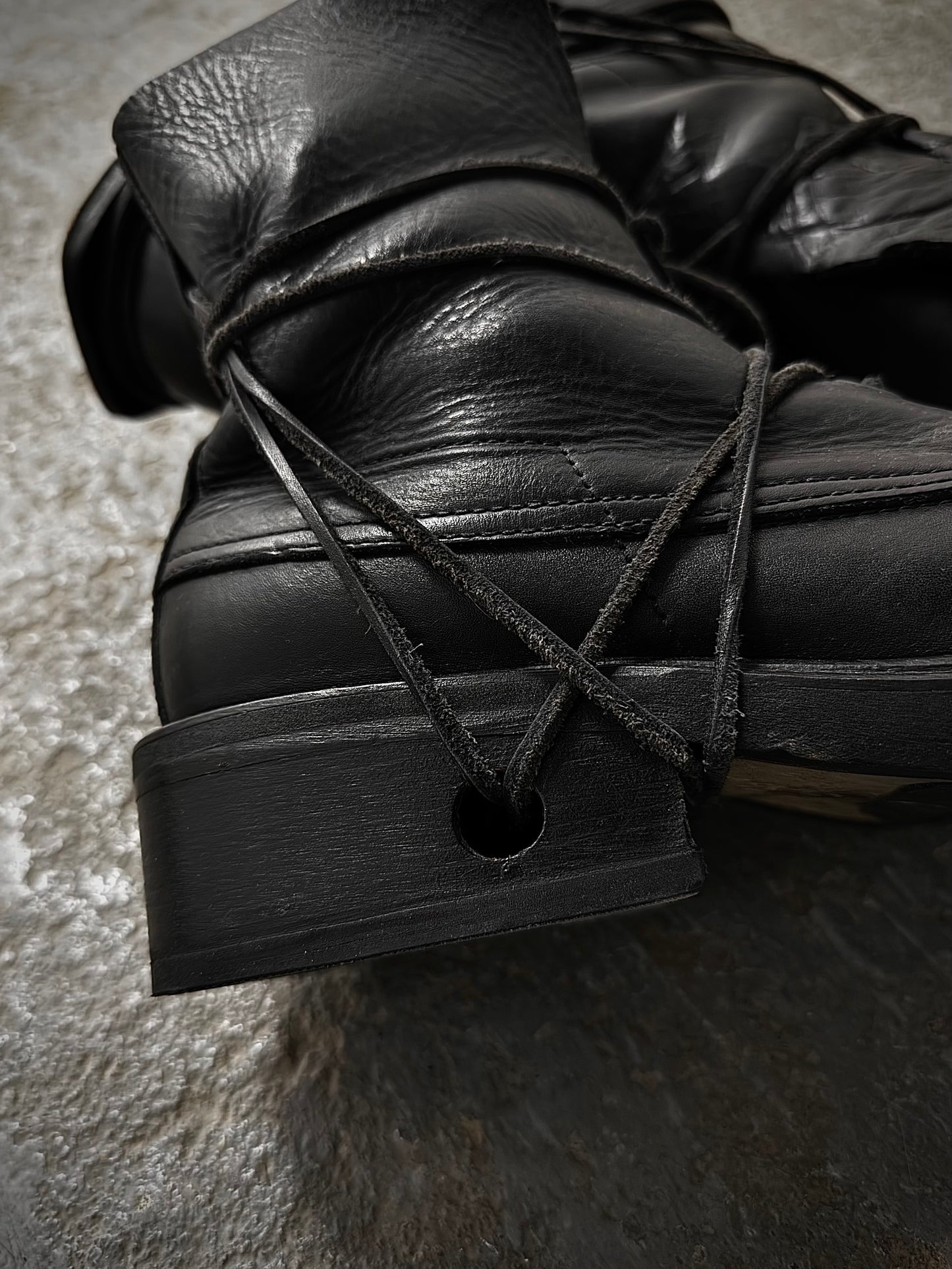 Dirk Bikkembergs 90s Black Military Lace-through Calf Leather Boots detail | DRIEW GARMENTS