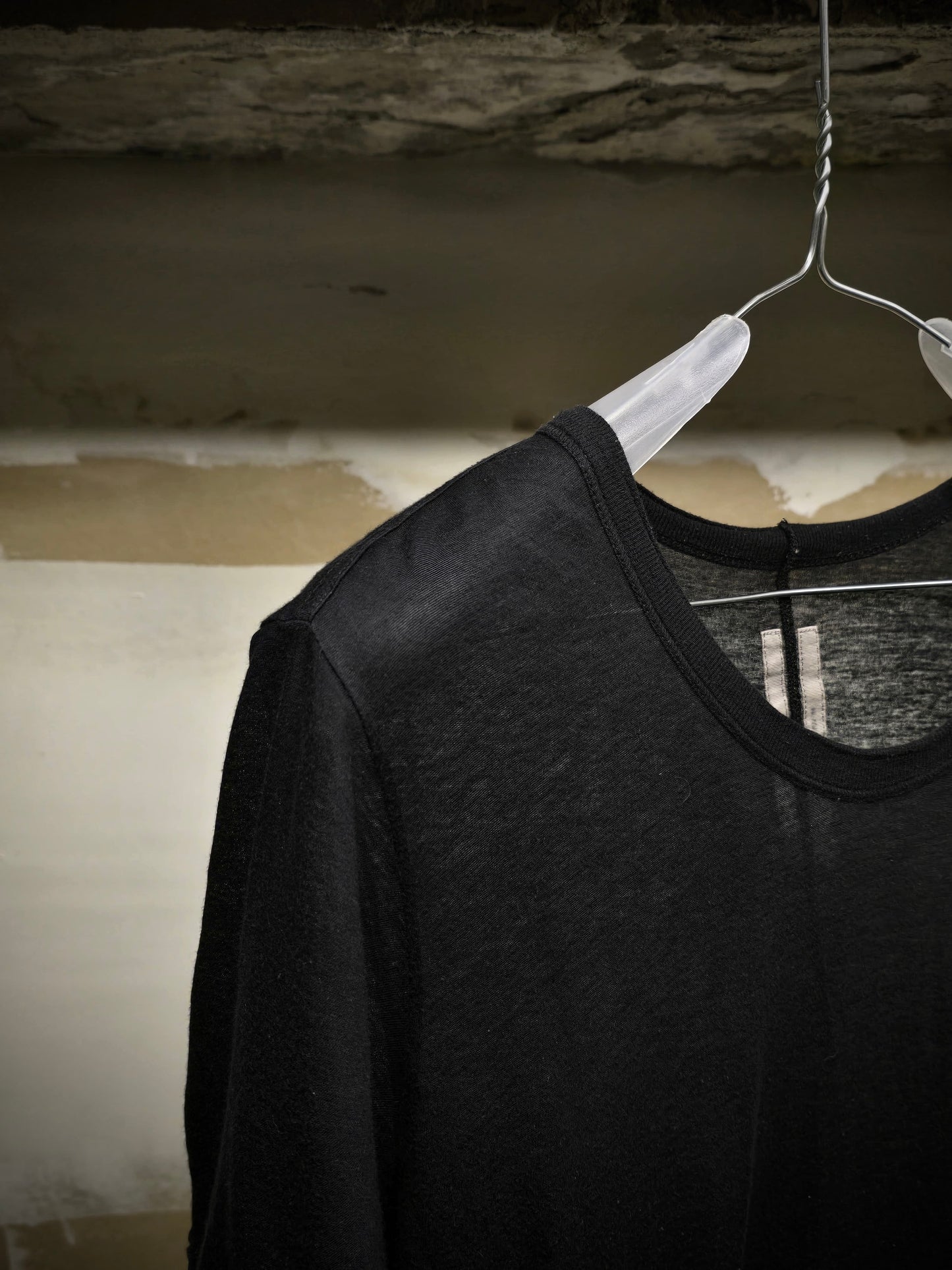 Rick Owens AW16 "MASTODON" Black Sheer Longline Level T-shirt detail | DRIEW GARMENTS