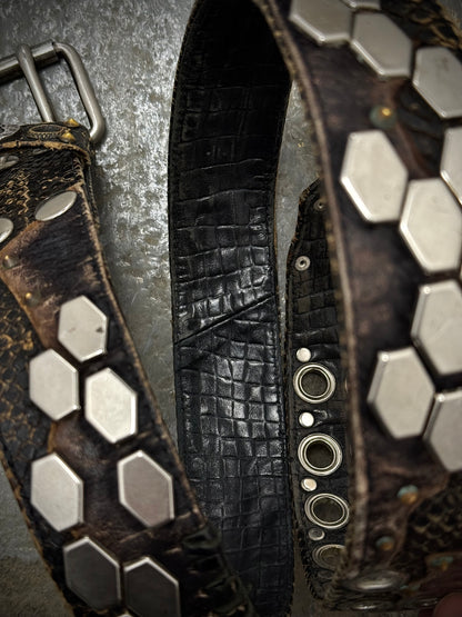 KMRii Early 00s Scar-stitch Honeycomb Leather Belt