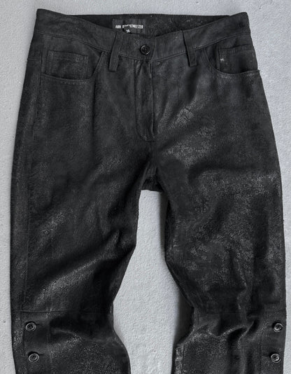 Ann Demeulemeester AW19 Deep Aqua Blistered Lamb Leather Pants