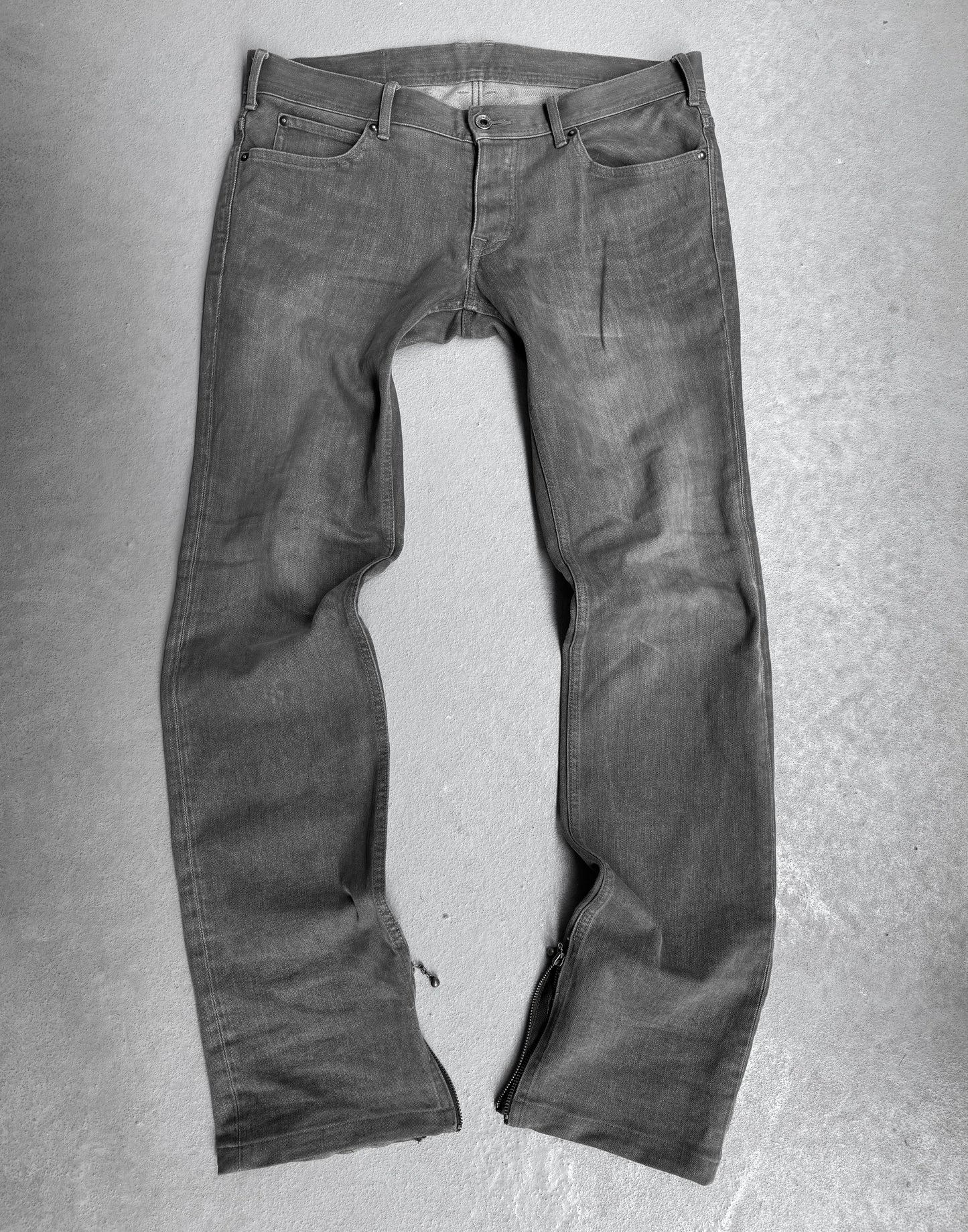5351 Pour Les Hommes Early 00s Washed Grey Flare-zip Skinny Denim