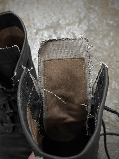 Layer-0 2010s Distressed Grey Waxed Coated Vespucci Sail Hemp Ankle Boots detail | DRIEW GARMENTS