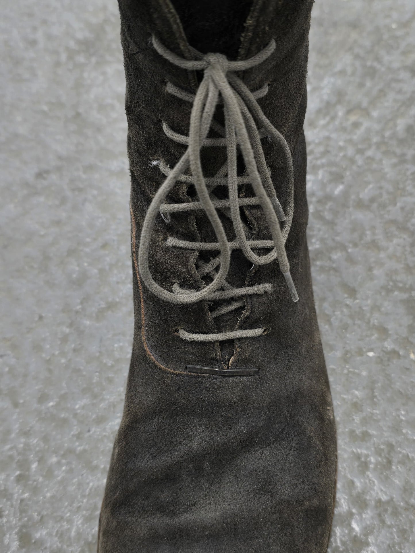 m.a+ by Maurizio Amadei 2010s Tall Lace-up Reverse Cow Leather Gothic Boots detail | DRIEW GARMENTS