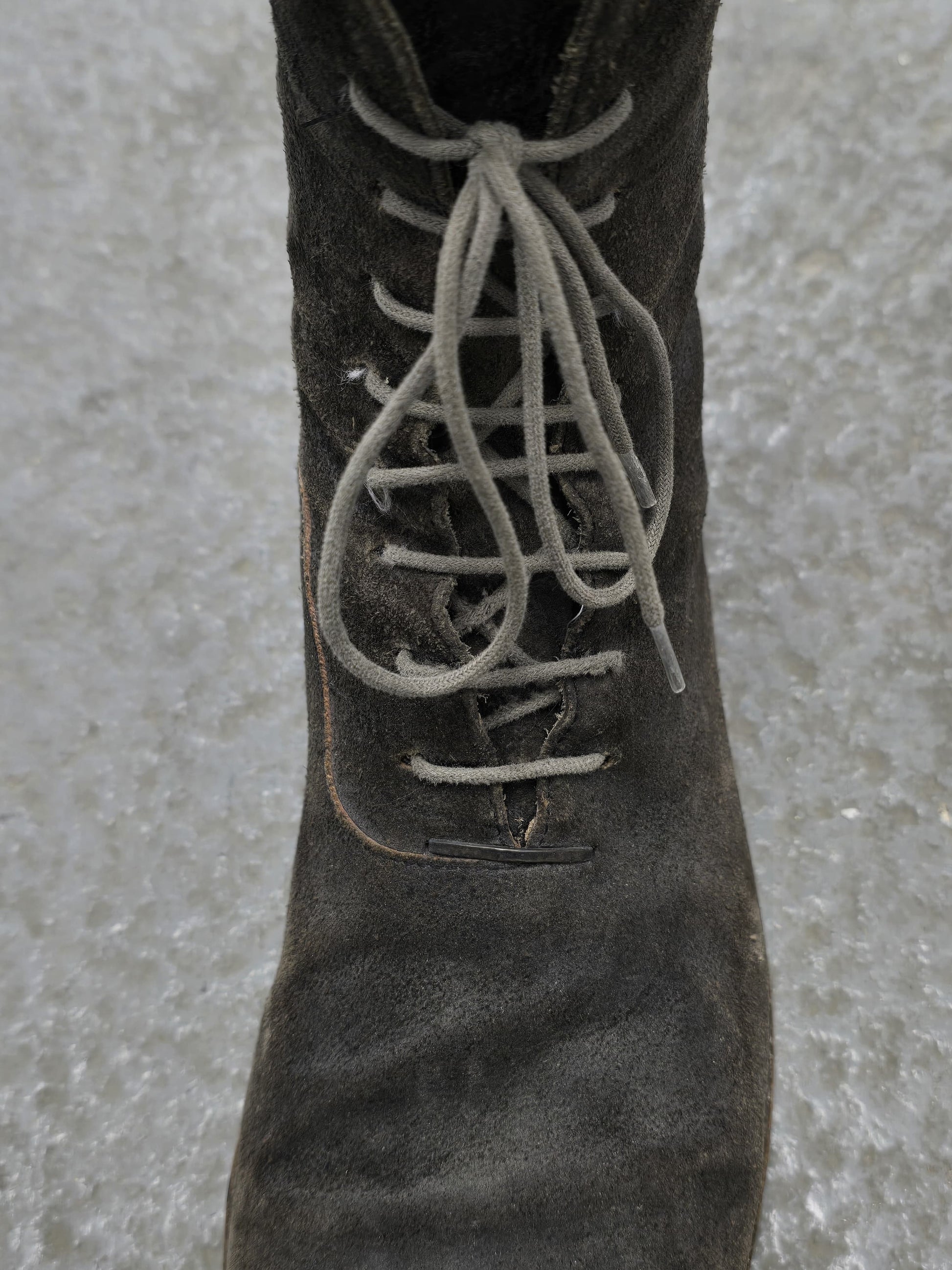 m.a+ by Maurizio Amadei 2010s Tall Lace-up Reverse Cow Leather Gothic Boots detail | DRIEW GARMENTS