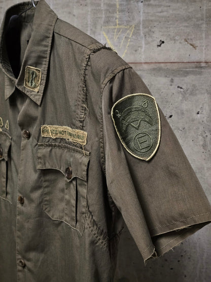Undercover SS03 "SCAB" Military Green Embroidered Patch Short Sleeve Shirt
