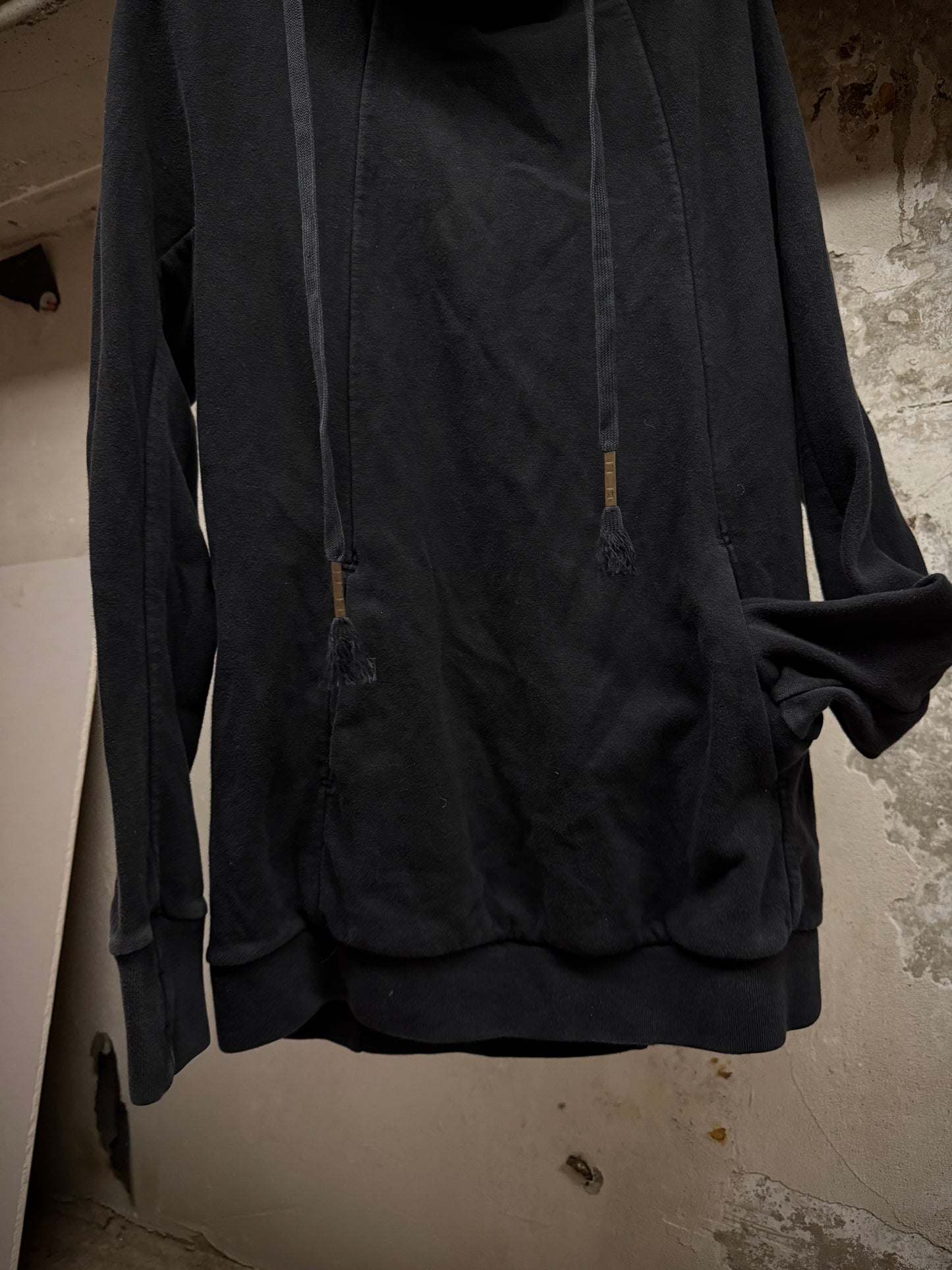 Boris Bidjan Saberi ‘HOODY2’ Washed Black Kangaroo Pocket Raglan Ninja Hoodie