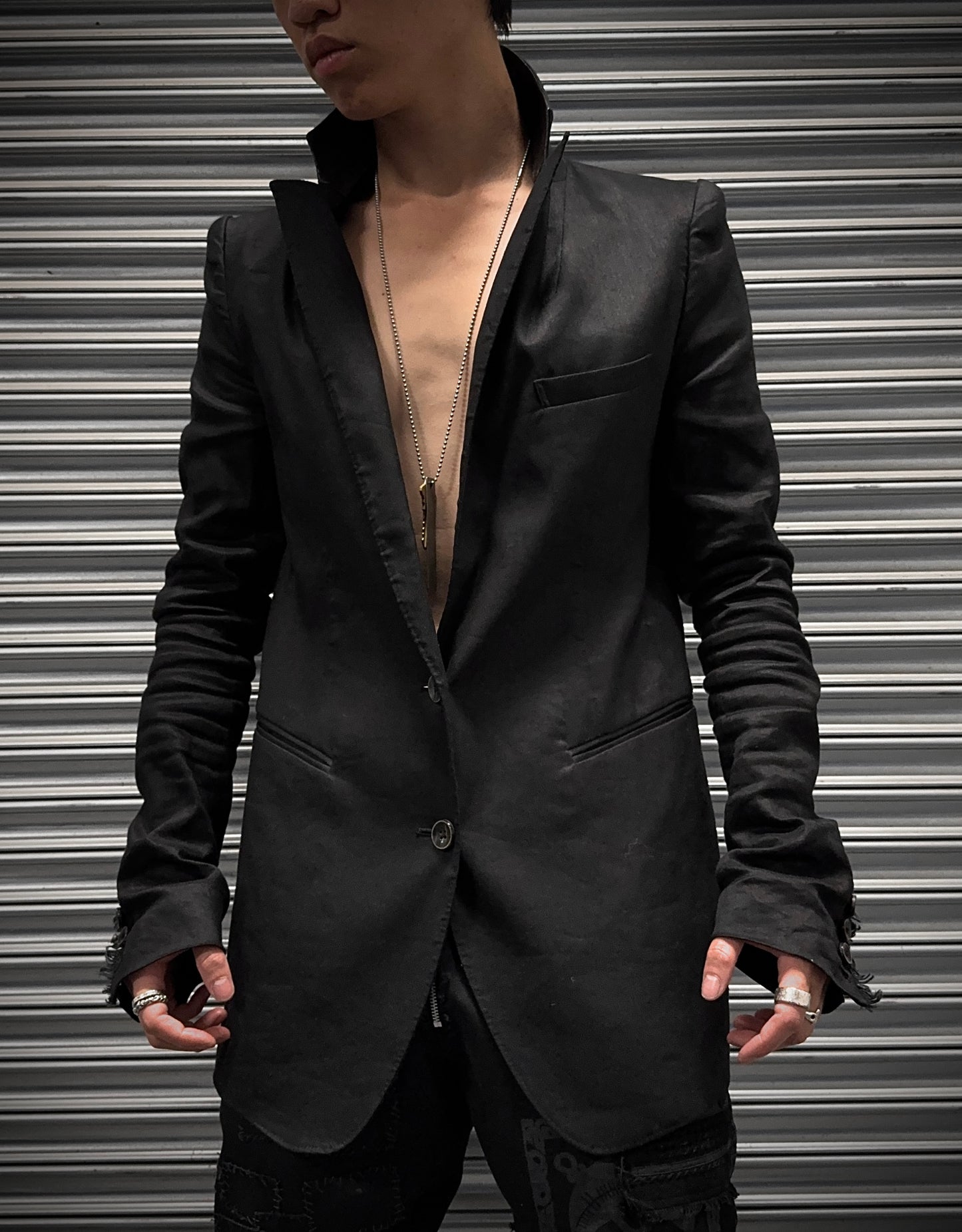 L.G.B. ‘JK-6’ Distressed Goat Leather Trim Cross Blazer