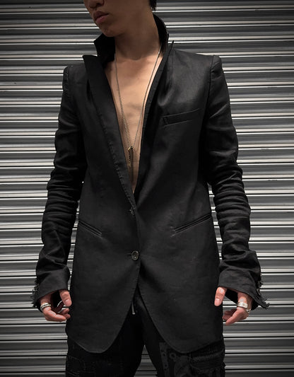 L.G.B. ‘JK-6’ Distressed Goat Leather Trim Cross Blazer