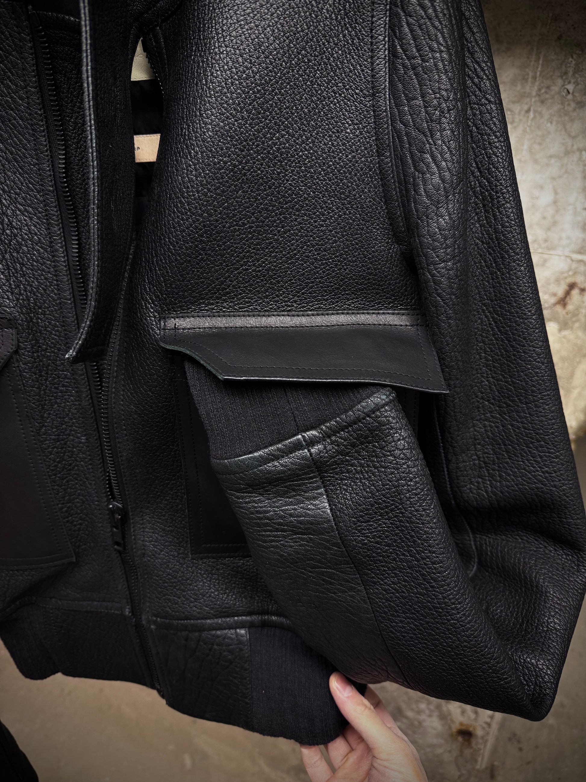 Rick Owens AW16 "MASTODON" Glitter Trench Cropped Ram Leather Jacket detail | DRIEW GARMENTS