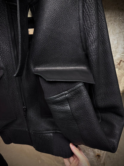 Rick Owens AW16 "MASTODON" Glitter Trench Cropped Ram Leather Jacket detail | DRIEW GARMENTS