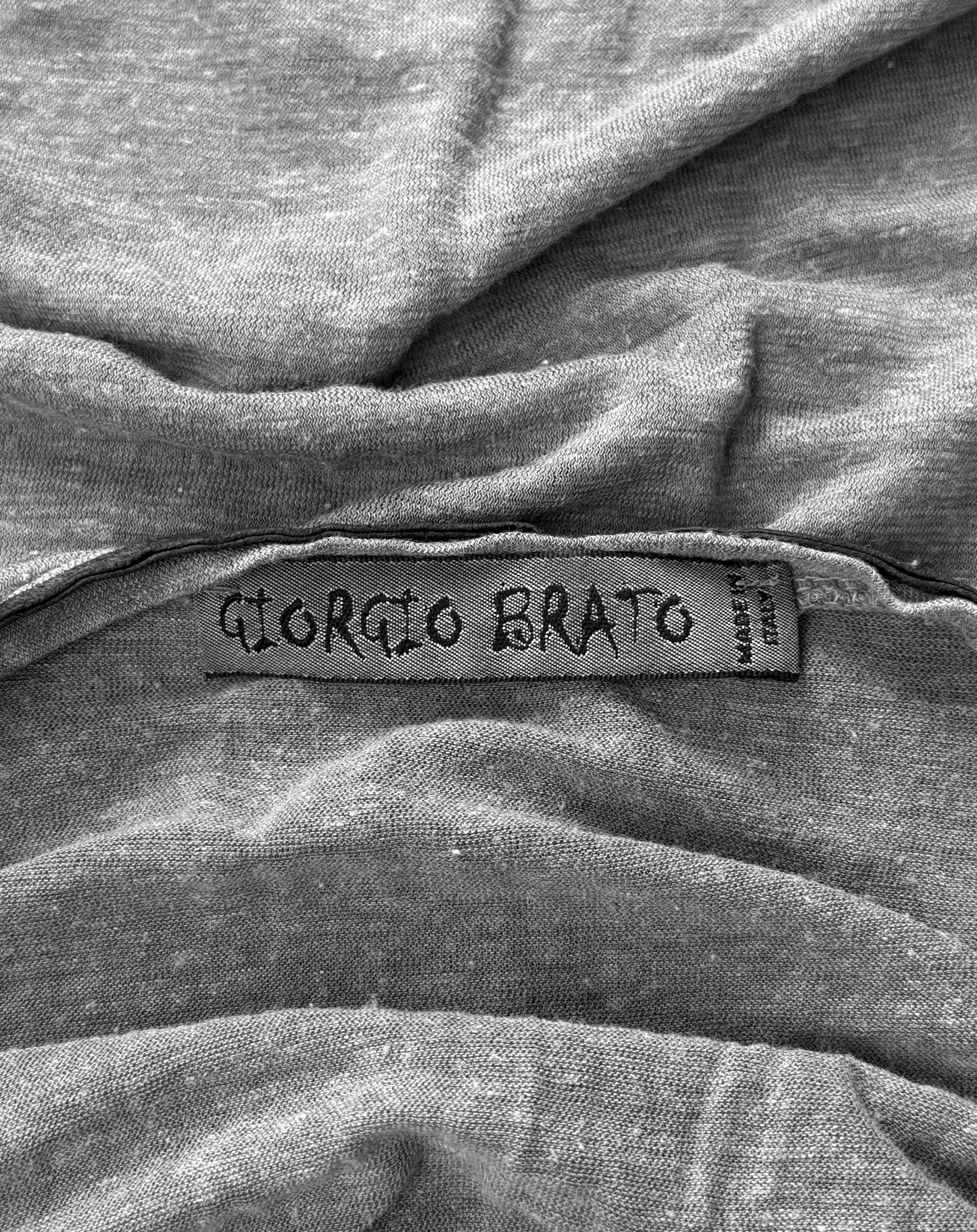 Giorgio Brato Leather Trim Grey Raw Edge V-neck T-shirt