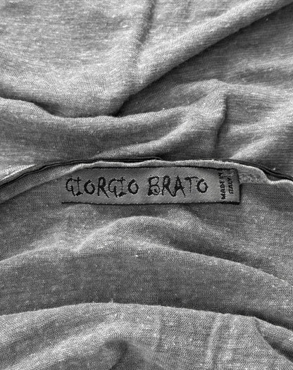 Giorgio Brato Leather Trim Grey Raw Edge V-neck T-shirt