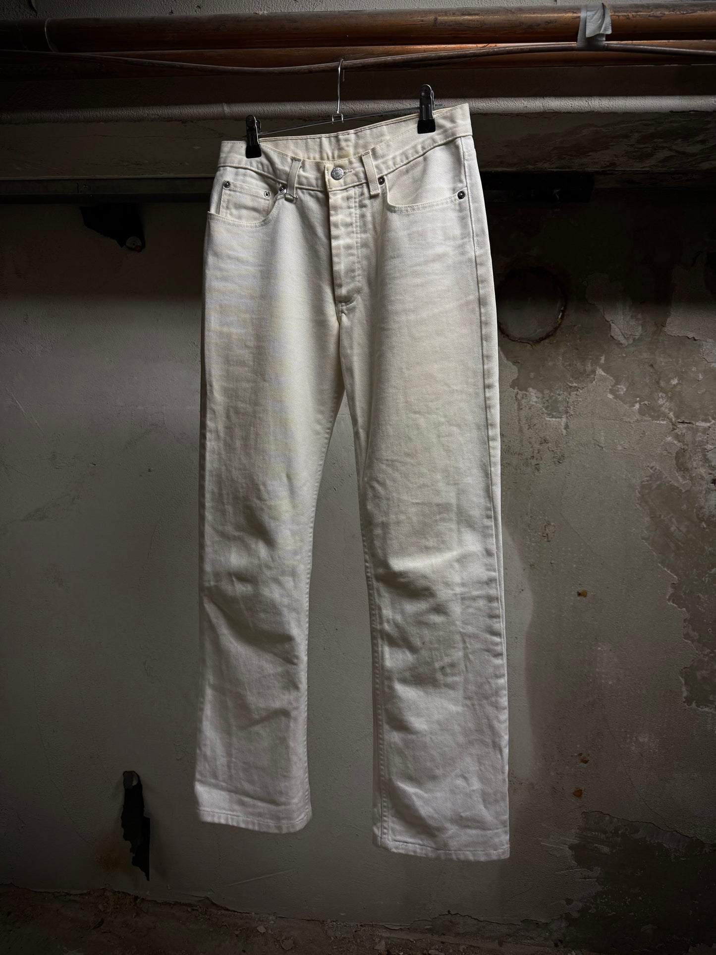 Helmut Lang Early 00s 'Classic Cut' Vintage White Flare Denim