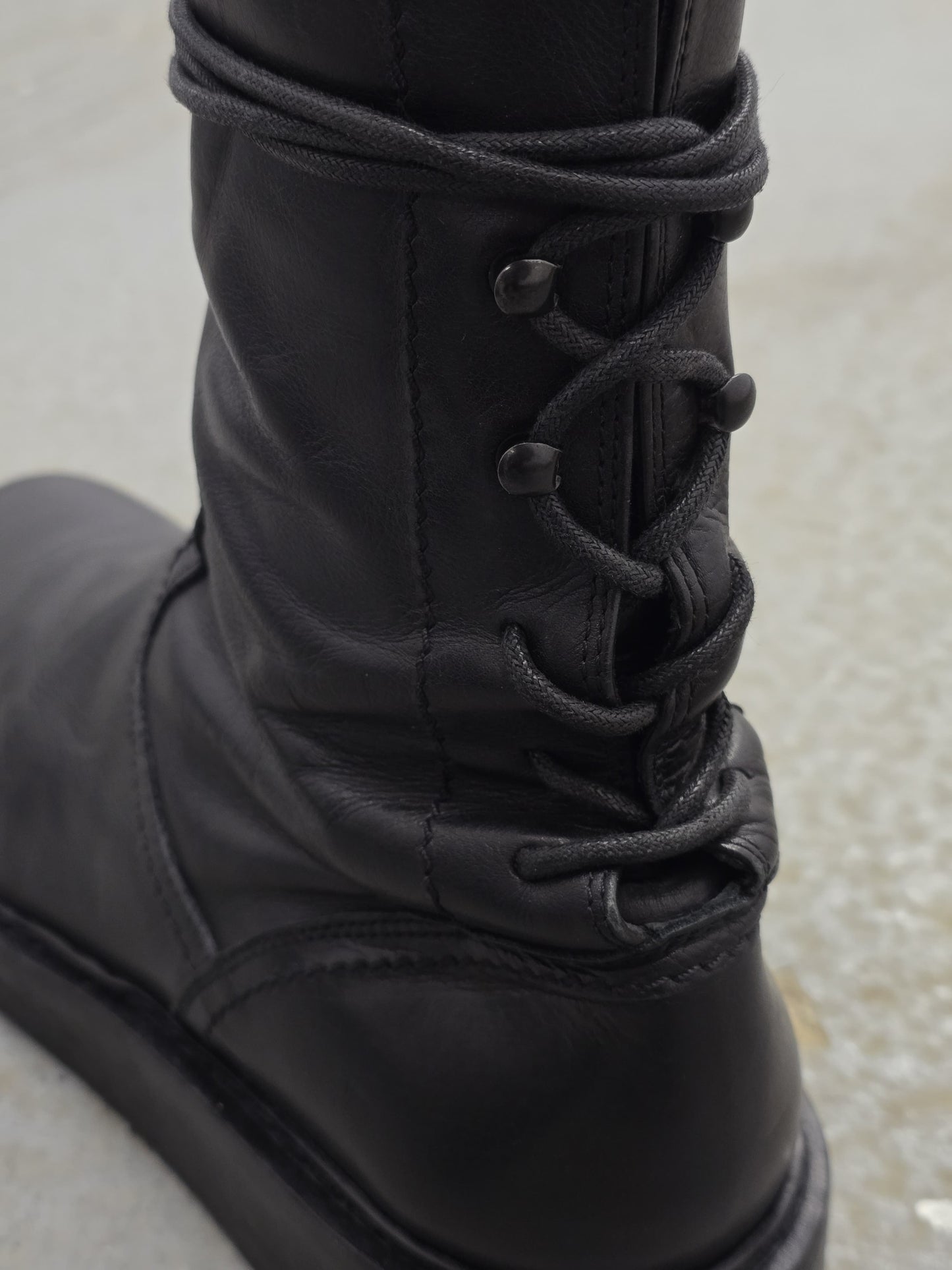 Ann Demeulemeester AW21 Black ‘Vitello’ Back-Lace Leather Boots