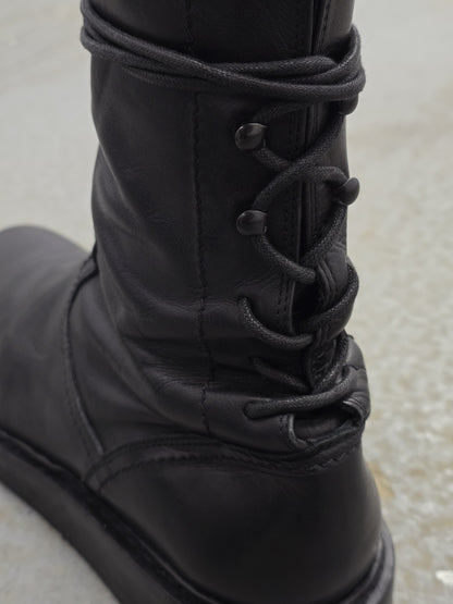 Ann Demeulemeester AW21 Black ‘Vitello’ Back-Lace Leather Boots