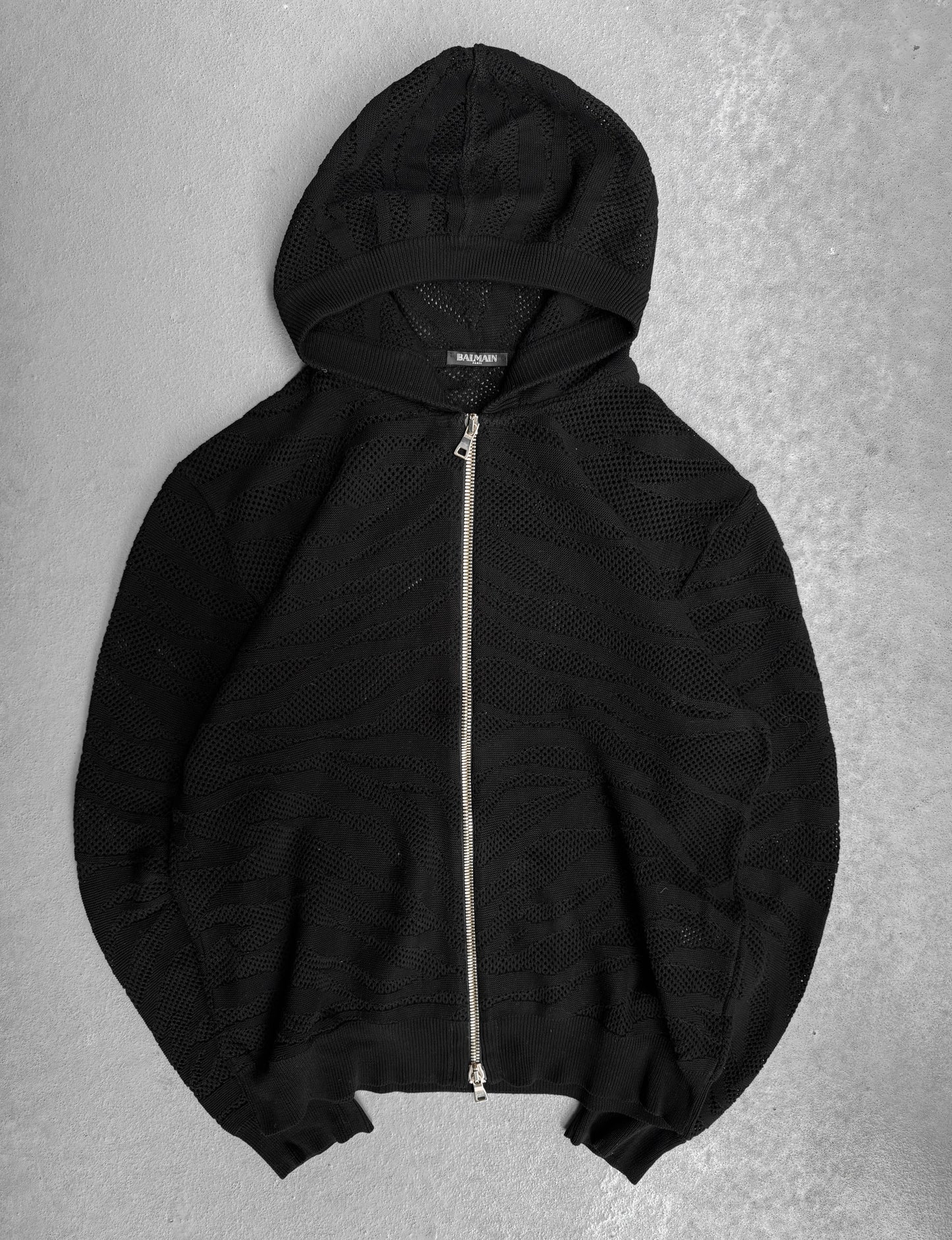 BALMAIN by Olivier Rousteing SS15 Gold Hardware Zebra See-through Zip Up Hoodie