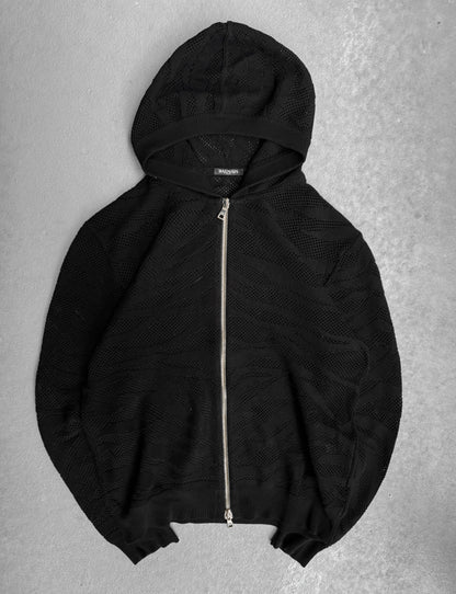 BALMAIN by Olivier Rousteing SS15 Gold Hardware Zebra See-through Zip Up Hoodie
